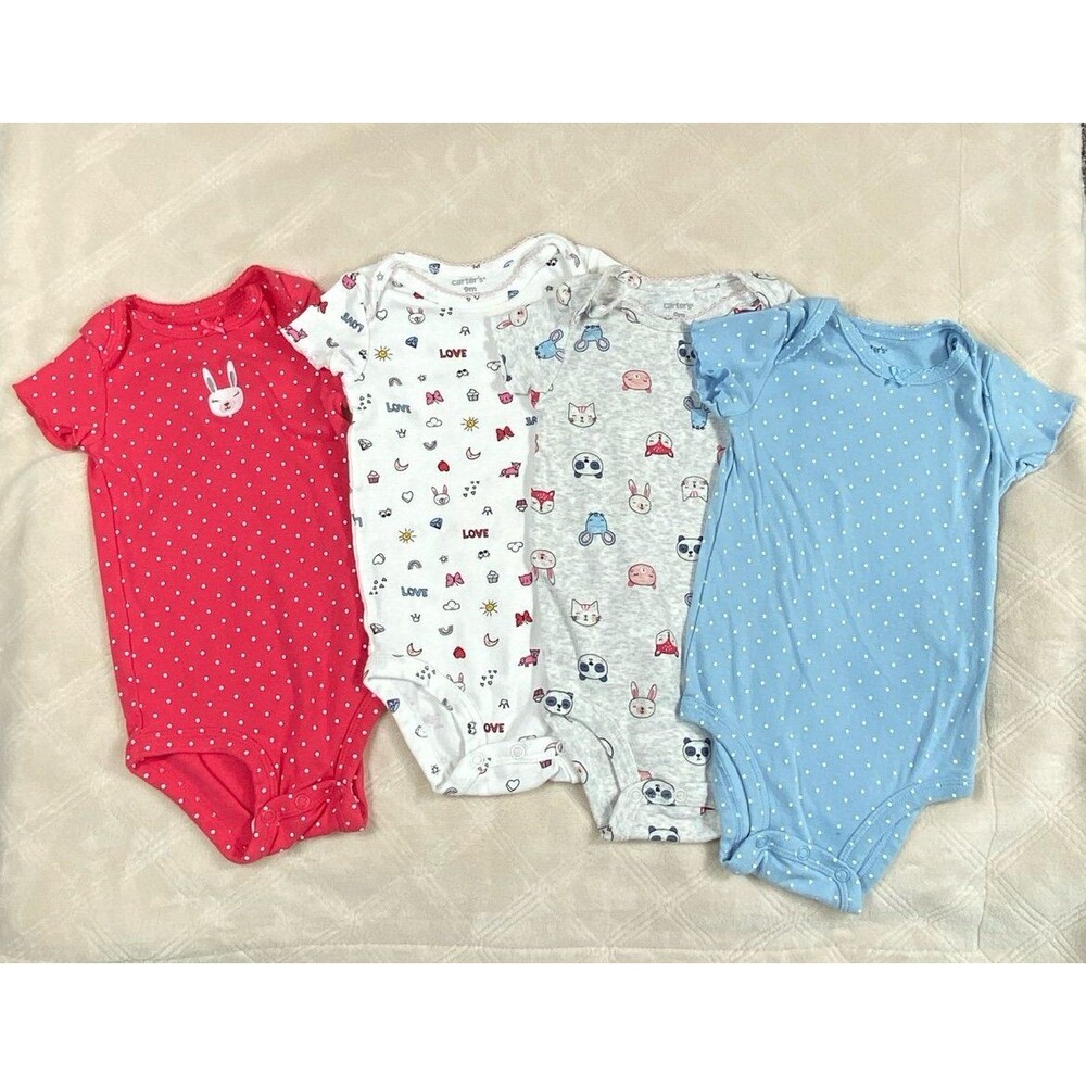 Carter’s 100% Cotton Onesie Bundle Polka Dot 4 Pack Baby Girl 9M